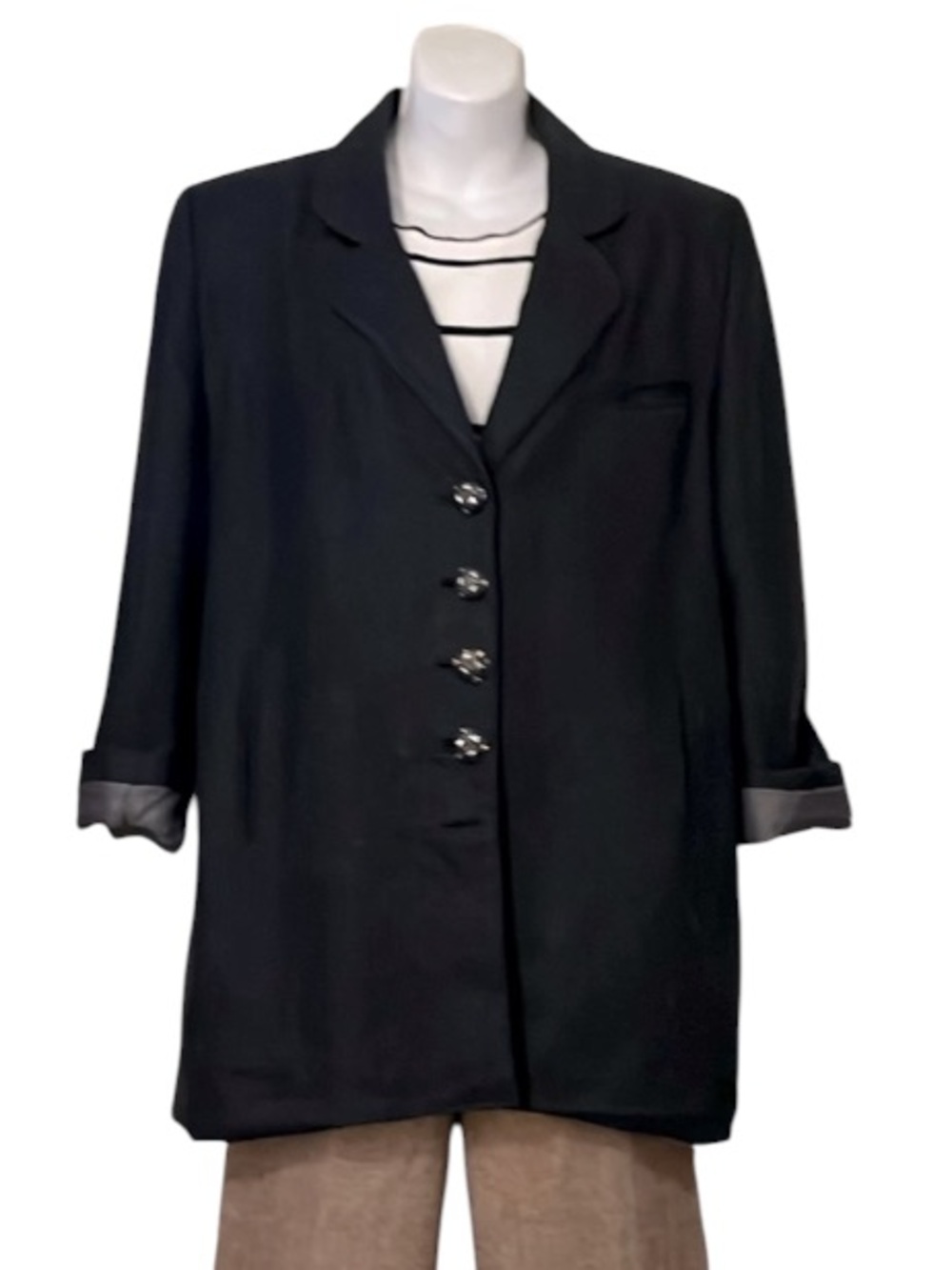 Gray Vintage Boxy Lined Winter Fall Oversized Blazer Lightweight Jacket Sz L